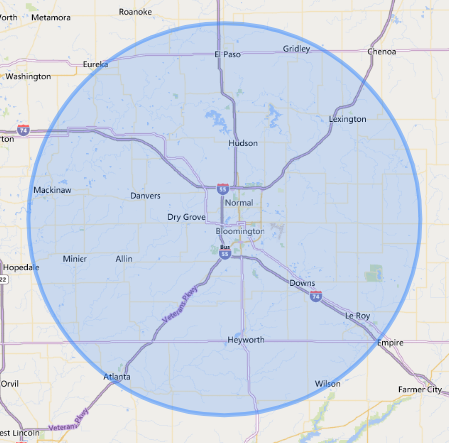 Map radius of our service area within 20 miles